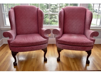 Pair Of Wing Back Mahogany Leg Ball And  Clawfoot Side Chairs 38 X 32 X 44