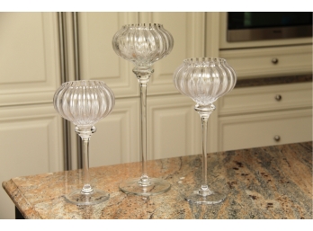 Trio Of Large Crystal Votive Candle Holders