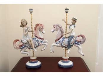 A Pair Of Lladro Porcelain Carousel Horse Figurines