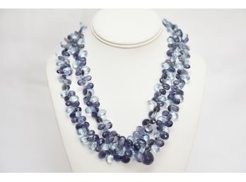 Aqua & Blue Faceted Multi Strand Necklace  With 18K White Gold Toggle Clasp  #47