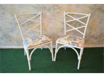 Pair Of White Painted Bamboo Side Chairs 18W X 16D X 33H