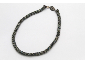 Olive Green Spiral Stitch Beaded Necklace