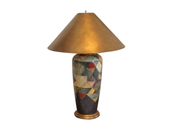Geometric Pattern Modern Table Lamp With Wide Gold Shade