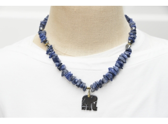 Blue Stone Elephant Pendant Necklace