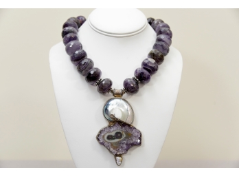 Purple Amethyst & Sterling Pendant Necklace By Jane Signorelli Jewelry Lot # 28