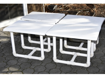 Collection Of Four Vintage Tubular Base Outdoor Fiberglass Tables 25 X 17 X 19