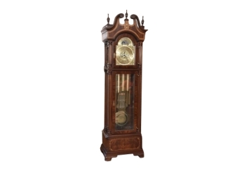 Breathtaking Sligh Burled Mahogany Grandfather Clock 26 X 18 X 91
