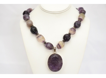 Large Purple Semi Precious Stone Pendant Necklace  #35