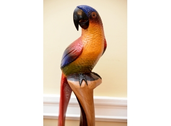 Majestic Tall Carved Wood And Painted Parrot