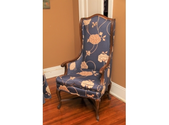 Custom Upholstered Blue Floral Arm Chair