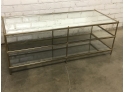 Mirrored Top Coffee Table With Glass Under Shelves & Gold Colored Frame