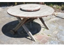 Outdoor Teak Round Table With Wheels And Umbrella Stand