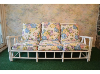 Painted Bamboo Sofa With Cushions 72W X 30DX 32H