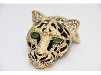 CINER Enamel And Rhinestone Green Eyed Leopard Pin