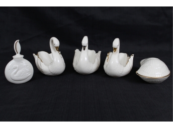 Lenox Miniature Swans, Perfume Bottle & Shell Trinket Box