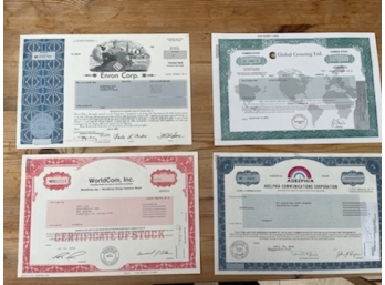 A Collection Of Rare Bankrupt Company Stock Certificates