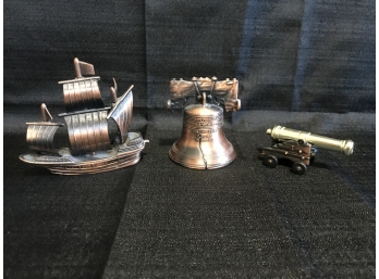 Miniature Liberty Bell, Ship, Cannon Figurines