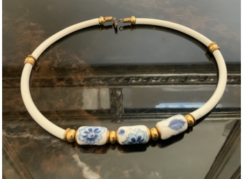 Gorgeous Blue And White Asian Porcelain Bead Necklace