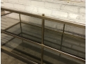 Mirrored Top Coffee Table With Glass Under Shelves & Gold Colored Frame