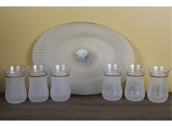 Hand Painted Frosted Glass Cups & Tray