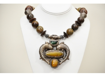 Gorgeous Semi Prescious Stone Fish Necklace Jewelry    Lot #  1