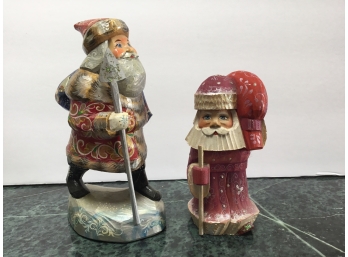 2 Russian Wood Painted Santas Made In Russia