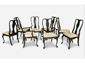 Set Of Eight W & J Sloane Queen Anne Style Mahogany Custom Upholstered Dining Chairs