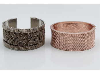 Silver & Pink Colored Metallic Mesh Style Wide Cuff Bracelets