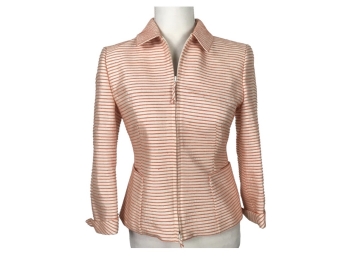 AKRIS Punto Orange Striped Silk Jacket Size 4 Retail Over $1000