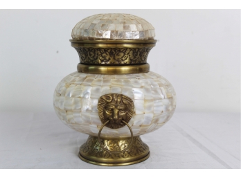 Decorative 8' Mosaic Urn Jar With Lion Head Handles