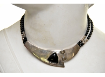 Stunning Black Onyx And Sterling Necklace