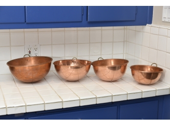 Four Vintage Copper Mixing Bowls