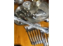 Silver Plated Items Includes Vintage Lidded Lazy Susan, Tray, Teapots, Sugar & Creamer, Hand Mirror, Etc