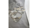 Wheat Pattern Vintage Stemware Set Of 7, Vintage Gold Rimmed Glass Dessert Bowls Set Of 10 And 2 Piece Glass