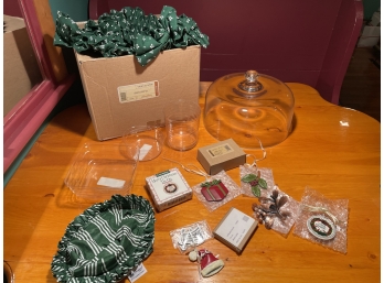 Lot Of Longaberger Tie-ons, Know, Liner, Basket Protectors And Brand New Glass Dome