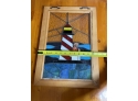 Handmade Stained Glass Window Hanging Lighthouse And Framed Lighthouse, N. Currier Clipper Ship Sweepstakes