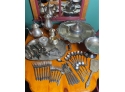 Silver Plated Items Includes Vintage Lidded Lazy Susan, Tray, Teapots, Sugar & Creamer, Hand Mirror, Etc