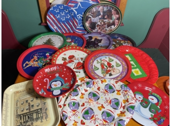 16 PC Vintage Trays Holiday - Metal And Plastic