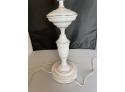 Collectable Single American Toleware Table Lamp With Internal Milk Glass In A Good Original Condition