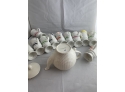 Teleflora White Teapot And Vintage Pedestal Mugs Set Of 11