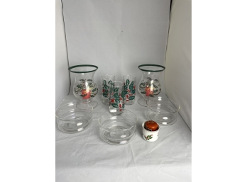 Lenox Holly Berry Candle Holders, Vintage Christmas Drinking Glasses, Glass Bowls Set Of 3 And A Candle