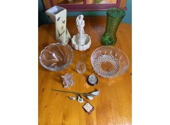Lot Of Beautiful Crystal And Glass Vases And Figurines, Vintage La Vie Vase, Vintage Ceramic Pottery Madonna