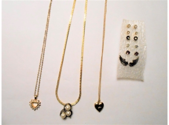 3 Necklaces Pendants, Earrings And Gold Ring - Lot 224