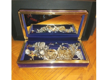 Jewelry Box, Purple Satin, Gold Trim, Jewelry Inside