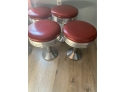 Set Of 6 Chrome Diner Or Bar Stools With Red Vinyl Seats