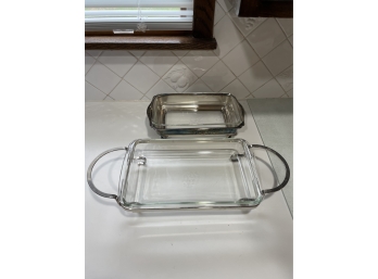 Two Pyrex Serving Trays W/ Silver-plate Holders