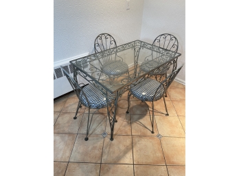 Iron And Glass Kitchen Table With 4 Matching Chairs