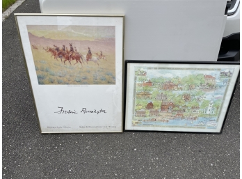 Two Framed Prints - 1 Remington Print, 1 Preservation Society Of Newton County