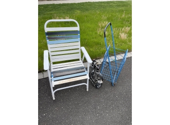 Luggage Cart, Laundry Cart. Folding Chair Lot