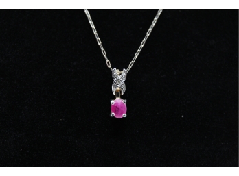Sterling Silver Necklace With Sterling & Ruby Pendant